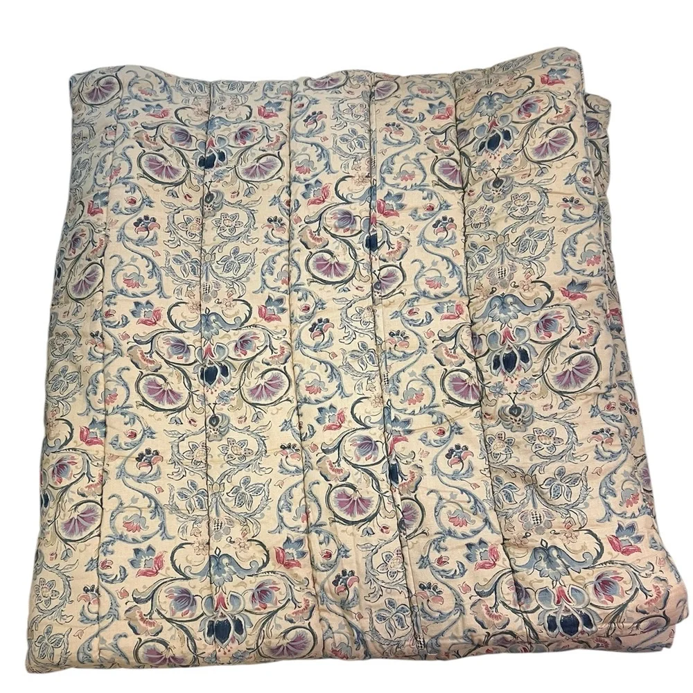 Vintage Ralph Lauren Provence Queen Full Comforter Beige Floral Cotton Linen EUC